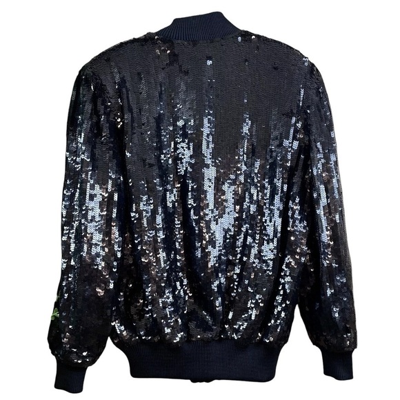Vtg Laurence Kazar Sequined Natural Silk Zip Bomber Jacket Black Size Small - Picture 2 of 6